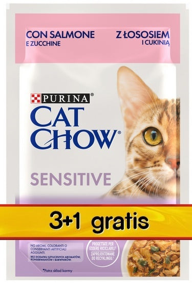Purina Cat Chow Sensitive Łosoś saszetki 3+1 GRATIS 4x85g