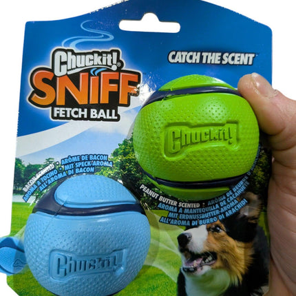 Chuckit Sniff Fetch Ball Combo – Apportierbälle mit Erdnussbutter- und Speckduft – 6 cm (2 Stück)