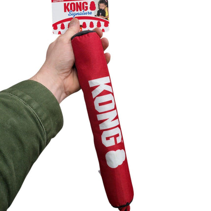 Kong Signature Stick mit Seil Rot/Schwarz – Mit Griff, Quietscher, Rassel und Rascheln für zusätzlichen Spaß