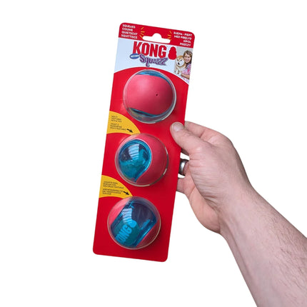 Kong Squeez Action Red - 3 Stück - Extra hoch springender Ball für Hunde mit Quietscher